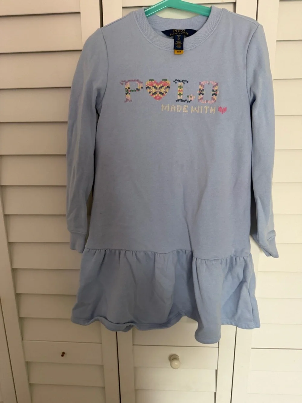 Ralph Lauren Light Blue Girls Sweatshirt Dress with Heart POLO